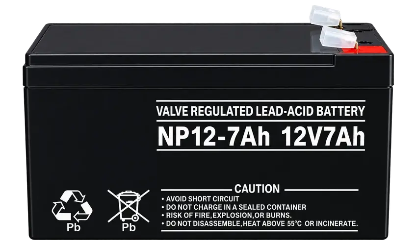 Batería para UPS NP12-7Ah de 12V y 7Ah, sellada VRLA para sistemas de respaldo eléctrico.