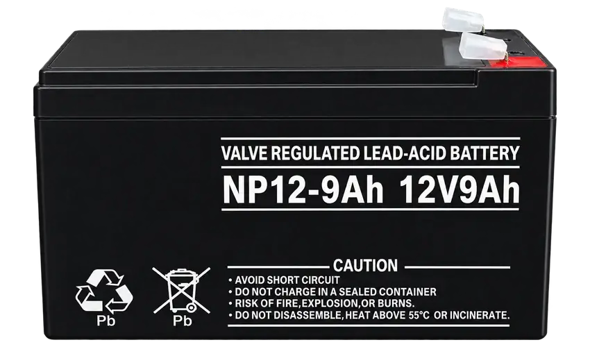 Batería para UPS NP12-9Ah de 12V y 9Ah, sellada VRLA para sistemas de respaldo eléctrico.